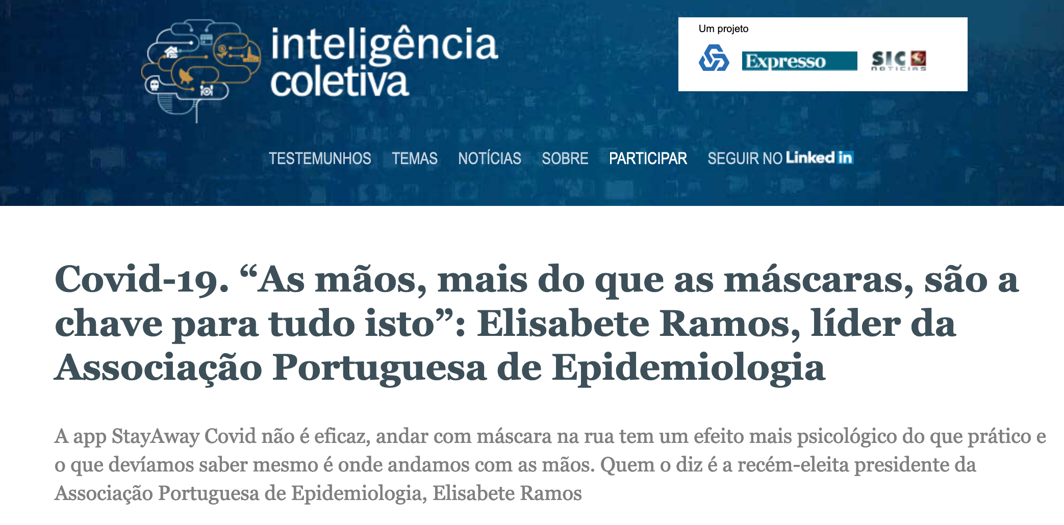 Covid-19. “As mãos, mais do que as máscaras, são a chave para tudo isto”: Elisabete Ramos, líder da Associação Portuguesa de Epidemiologia