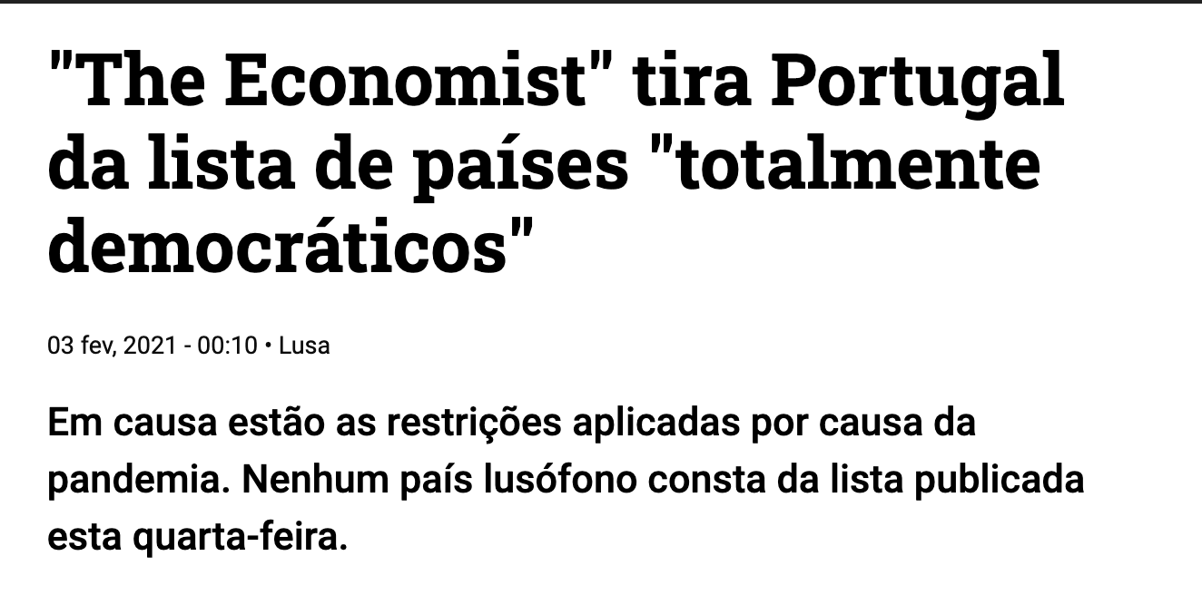 “The Economist” tira Portugal da lista de países “totalmente democráticos”